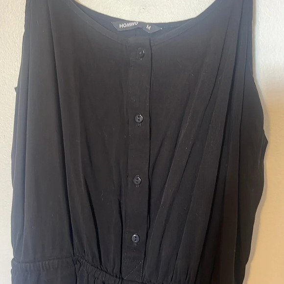 Homwo lightweight button black romper with pockets and elastic waist - Picture 3 of 5